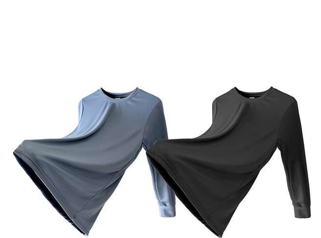 MI MI LEO 竹炭長袖防曬機能衣 2件組, 竹炭黑 + 灰藍色