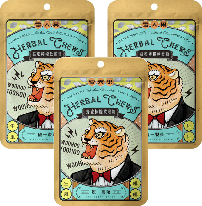 PRESIDENT CANDY 統一製菓 雪天果 蜂蜜檸檬軟喉糖, 60g, 3包