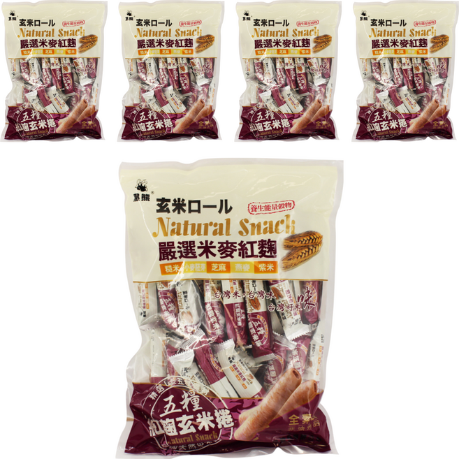 黑熊 鑫豪五糧紅麴玄米捲 糙米 小麥 芝麻 燕麥 紫米, 400g, 5袋