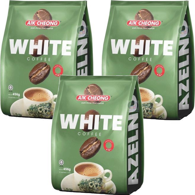 AIK CHEONG 益昌 南洋風味四合一白咖啡 榛果風味, 38g, 12包, 3袋