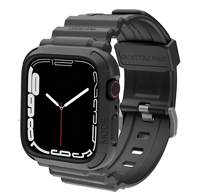 elkson Quattro Pro柔韌透氣耐磨TPU一體成形軍規錶帶 Apple Watch 9/8/7/6/5/4/SE, 神秘黑, 1條