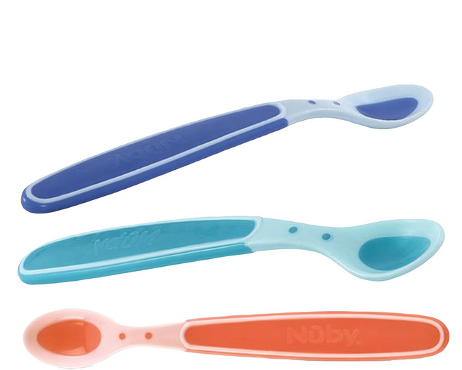 Nuby 感溫湯匙 3個, 藍色 + 綠色 + 橘色, 1組