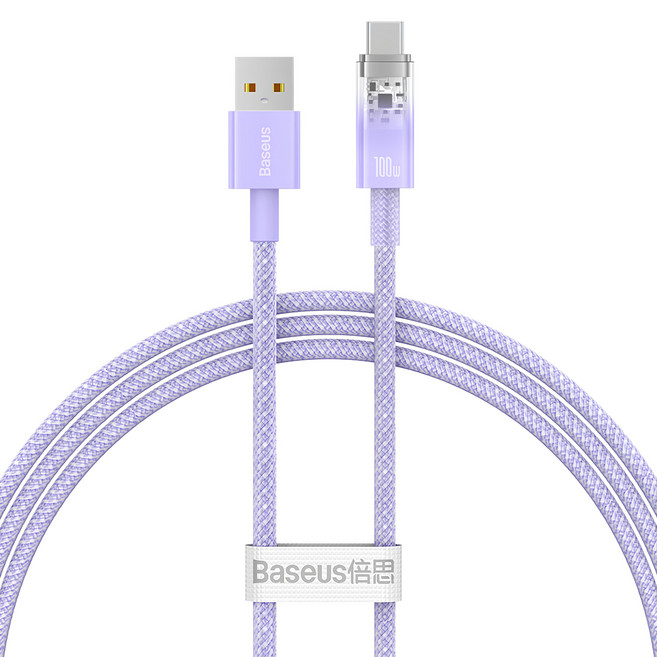 Baseus 倍思 探索者系列 智慧溫控快充傳輸線 USB-Type-C 100W, 1m, 紫色, 1條
