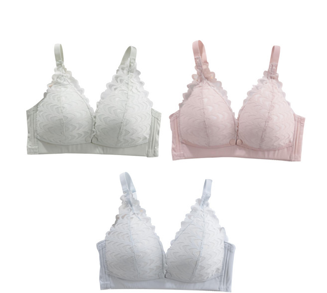 香草甜心 前開式蕾絲透氣薄墊無鋼圈哺乳內衣3件組 - 柔軟舒適