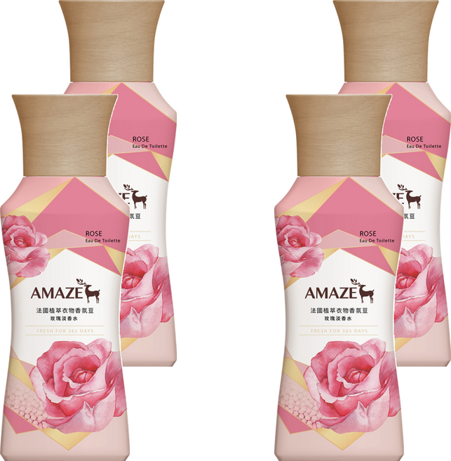 AMAZE 森林擴香 法國植萃衣物香氛豆 玫瑰淡香水, 450ml, 4瓶