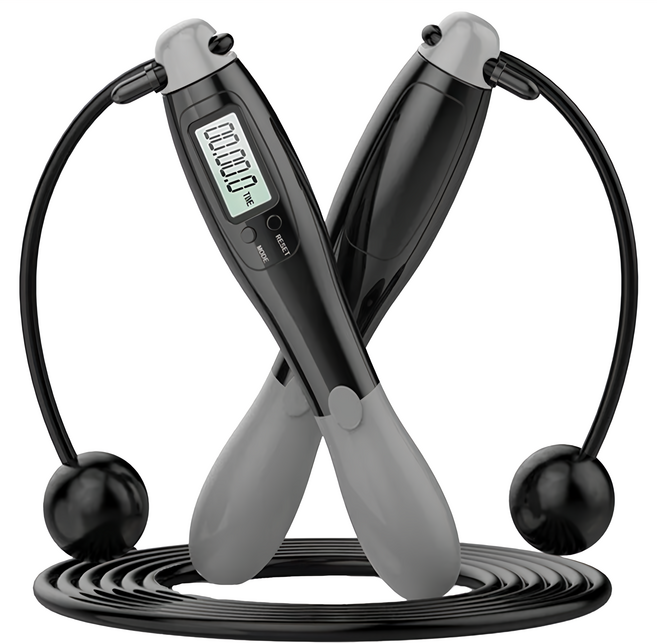 AHOYE 有繩/無繩兩用電子計數跳繩, 1個, 黑色/灰色