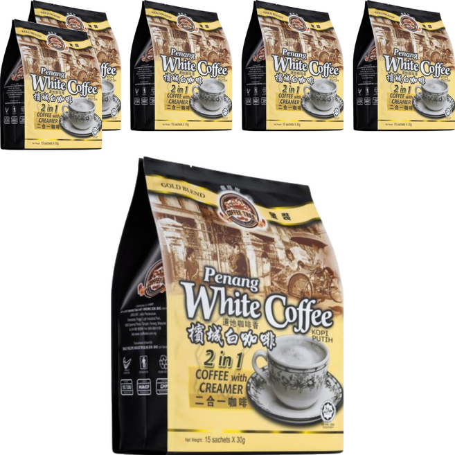 COFFEE TREE 咖啡樹 金裝檳城白咖啡 三合一 經典原味, 40g, 15包, 6袋