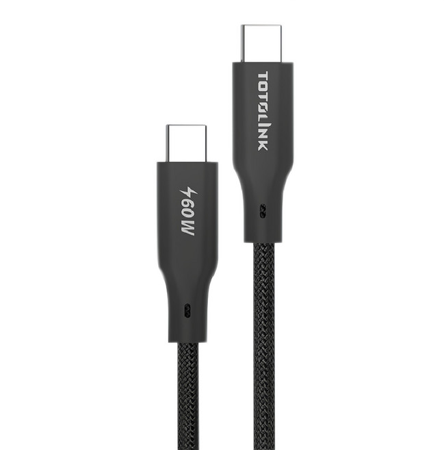 TOTOLINK USB-C to USB-C 強韌快充傳輸編織線 60W, 1m, 日蝕黑, 1條