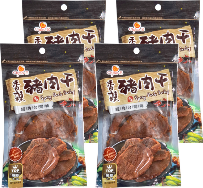 Chiao-E 巧益 香辣豬肉干, 4包, 100g