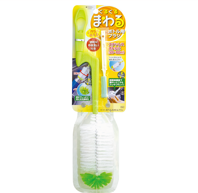 mameita 旋轉洗瓶刷 可用於保溫瓶、水瓶、寶特瓶等多種容器 方便清洗的旋轉型握把 超細纖維清潔刷, 白色 + 綠色, 1支