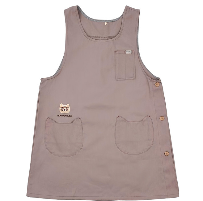 kUSUgURU JAPAN 日本眼鏡貓 純棉斜紋布貓咪美學圍裙, 灰色, 1件