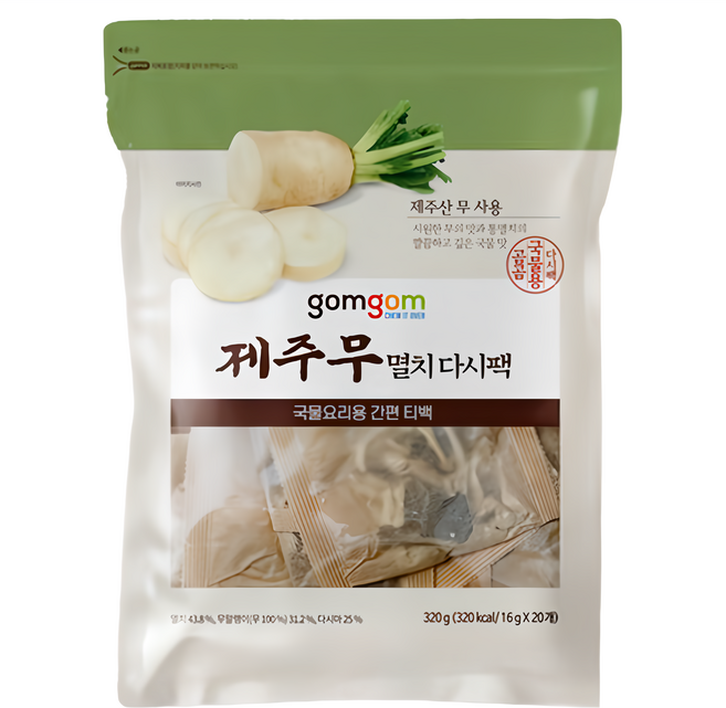 gomgom 濟州白蘿蔔鯷魚高湯包 20包, 320g, 1袋