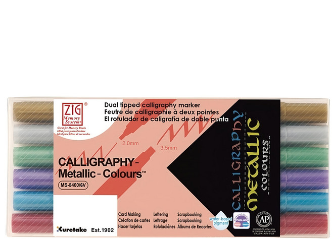 ZIG 雙頭平頭麥克筆 6色套組, 金屬色系, 6支