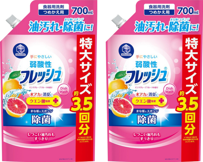第一石鹼 Kitchen Club 濃縮弱酸性洗碗精 葡萄柚補充包, 700ml, 2瓶