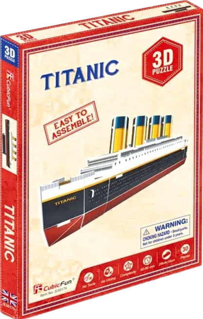 CubicFun 3D立體拼圖 22 x 16 x 1.8cm, 鐵達尼號, 1盒, 30
