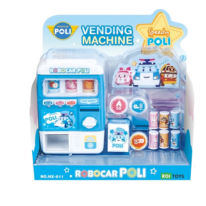 POLI 波力 販賣機 內附小錢幣飲料罐 體驗商人買賣 輕鬆操控, Blue, 1入