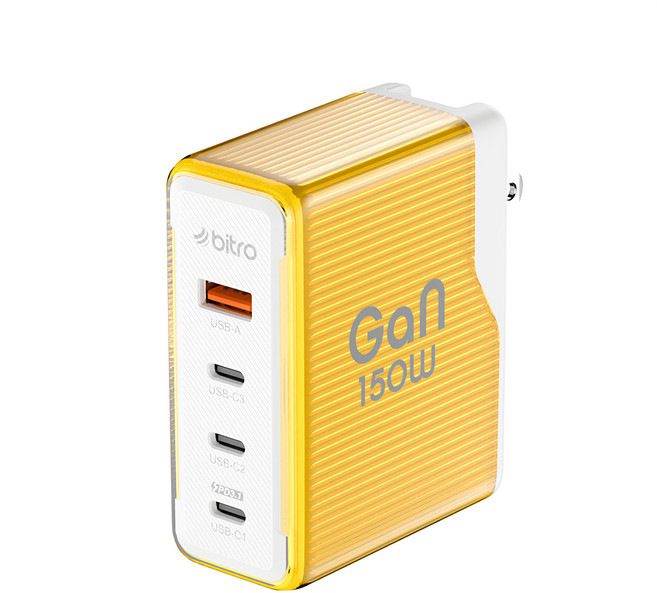 bitro GaN 150W 氮化鎵4孔急速快充電源供應器, 夏夜黃, 1個