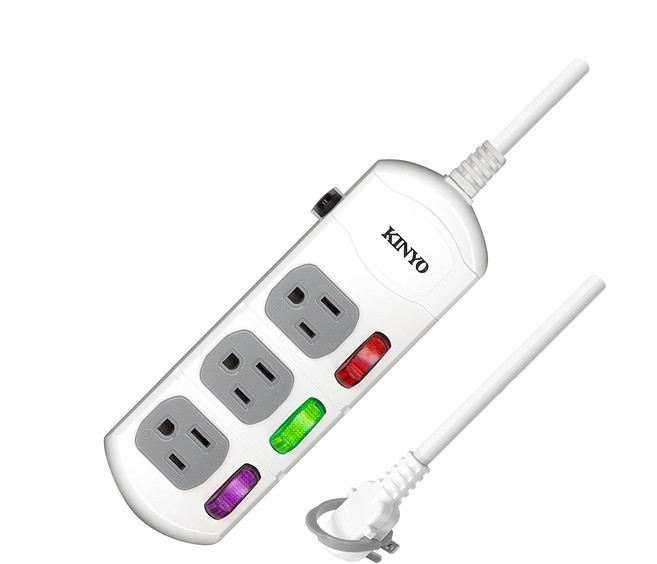 Kinyo 3開3插延長線 3孔, 2.7m, 白色, 1個