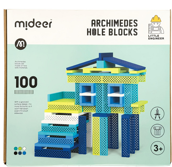 mideer 阿基米德洞洞積木 冷色 100片, 1盒