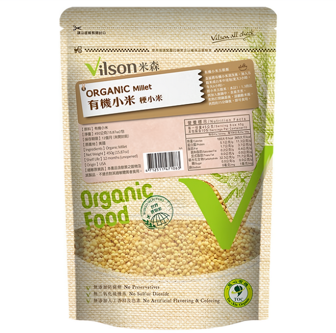 Vilson 米森有機 100%有機小米, 450g, 1包