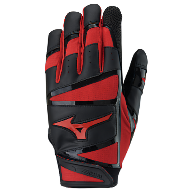 Mizuno 美津濃 303 羊皮打擊手套 1ETEA43362, 黑色 + 紅色, 1雙