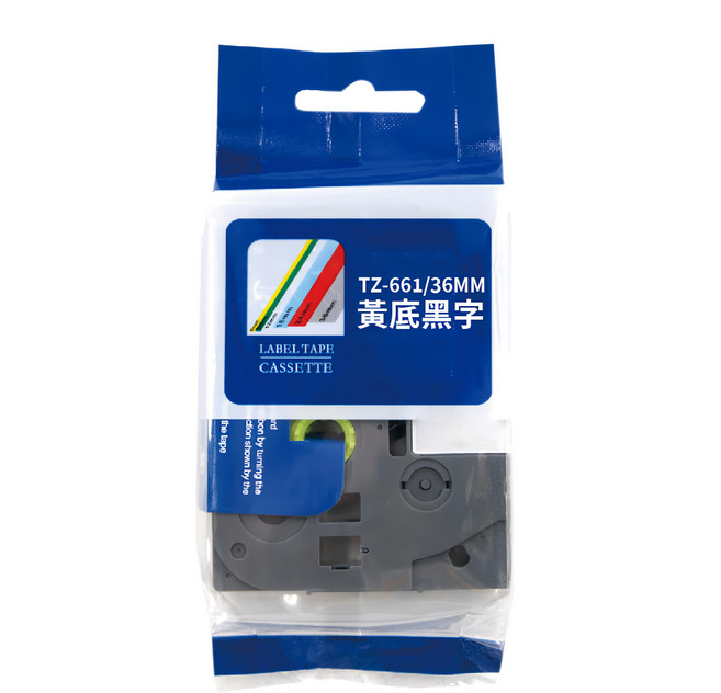NEXTPAGE 台灣榮工 護貝標籤帶 適用於PT系列標籤機 36mm相容系列 保固12個月 TZ-661/36MM, 黃底黑字, 8m