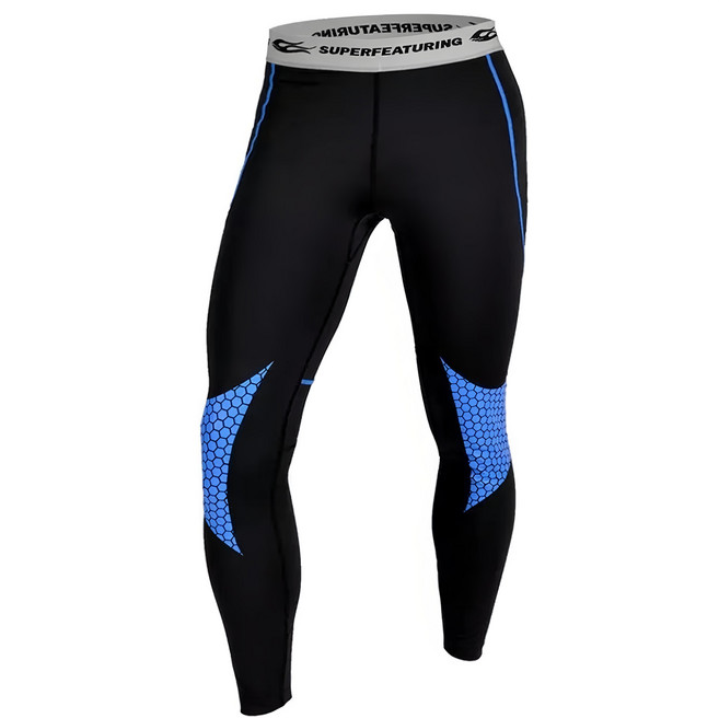 SUPERFEATURING 專業跑步三鐵Hicolor運動壓縮緊身褲 亮藍, 藍線