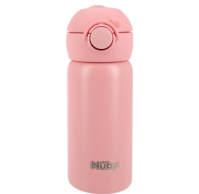 Nuby 彈蓋式不鏽鋼水壺, Rosy Pink, 300ml, 1個