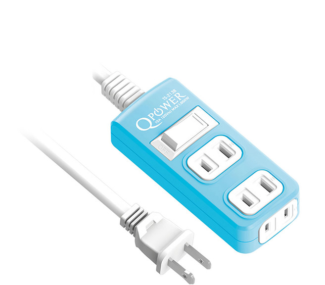 Tyson 太順電業 QPOWER 太超值 1開3插 延長線插座 2孔 TS-213B, 6.3m, 碧藍色, 1條