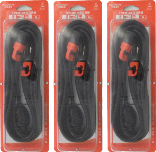 PowerSync 群加 2P 一對一中繼抗搖擺延長線 TS1VC030, 3個, 黑 + 橘色, 3m