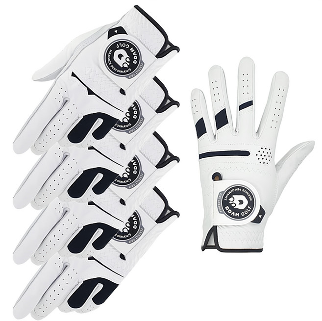 DDAM GOLF 汗水高爾夫 男士半羊皮高爾夫手套4入 + 高級套裝高爾夫左手手套, 5個, 白色 + 黑色