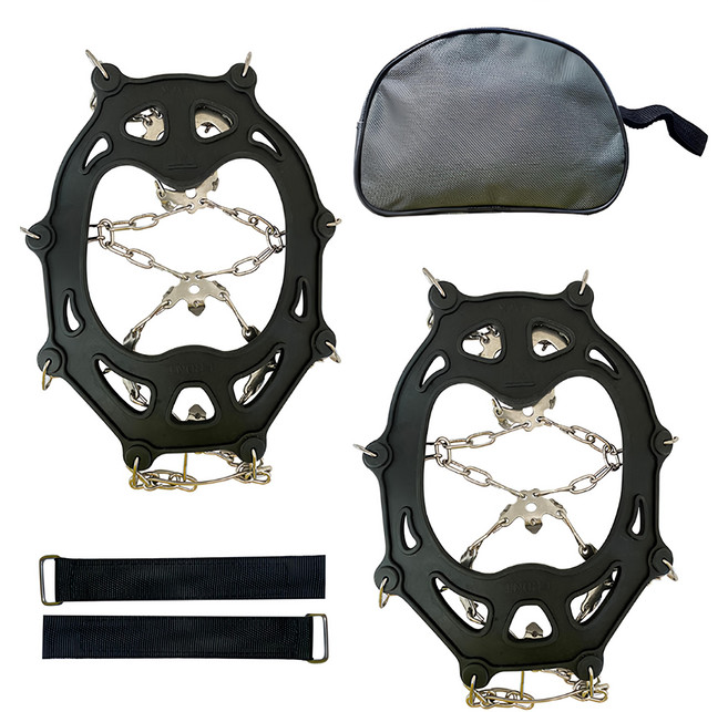 BeOK 戶外健行 升級304/430不鏽鋼 18齒防滑鞋套冰爪 附綁帶 + 收納袋, 黑色