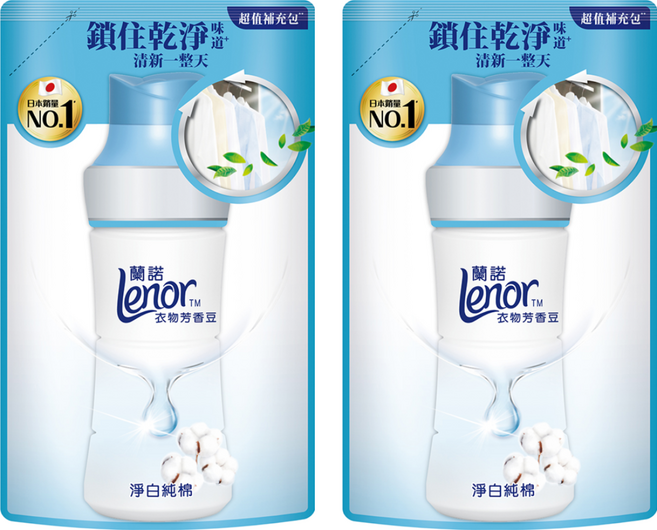 Lenor 蘭諾 台灣公司貨 衣物芳香豆補充包 淨白純棉, 455ml, 2包