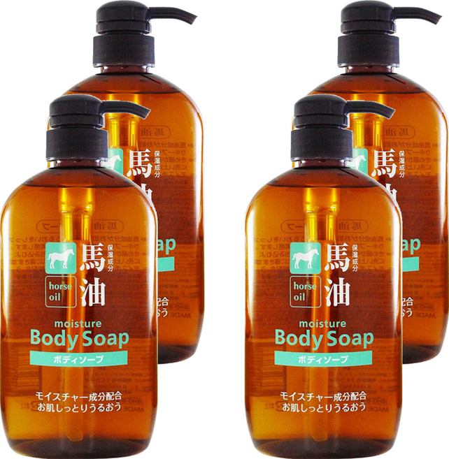 KUMANO 熊野油脂 HO馬油保濕沐浴乳 含保濕成分 滋潤肌膚 泡沫細膩豐富, 600ml, 4瓶