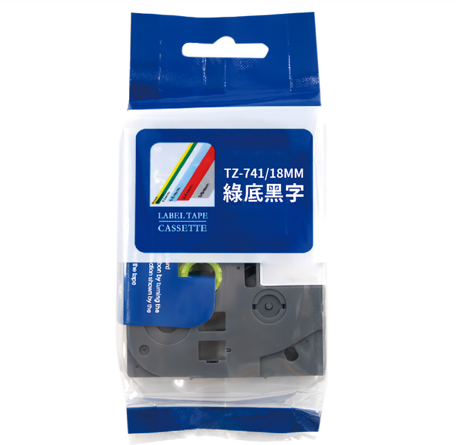 NEXTPAGE 台灣榮工 護貝標籤帶 TZ-741 綠底黑字 適用於PT系列標籤機 相容標籤帶系列 色帶總長約8米, 18mm