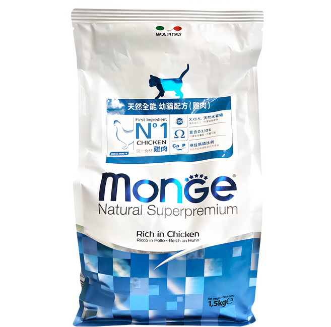 MonGe 瑪恩吉 天然全能 幼貓配方 乾糧, 雞肉, 1.5kg, 1袋