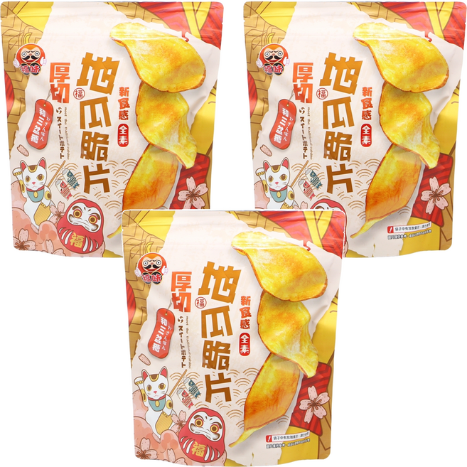 福味 厚切地瓜脆片 焦糖, 140g, 3包