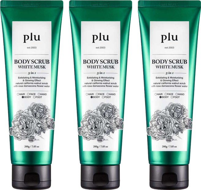 plu 身體磨砂膏 白麝香, 200g, 3條
