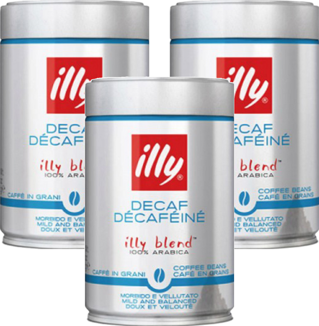 illy 意利咖啡 低咖啡因咖啡豆 全豆 無研磨, 咖啡豆(無研磨), 250g, 3罐