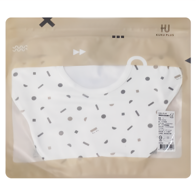 KU.KU Duckbill 酷咕鴨 KUKU PLUS 造型圍兜 100%純棉 3-24個月, 極簡幾何 白色, 1個, 1入