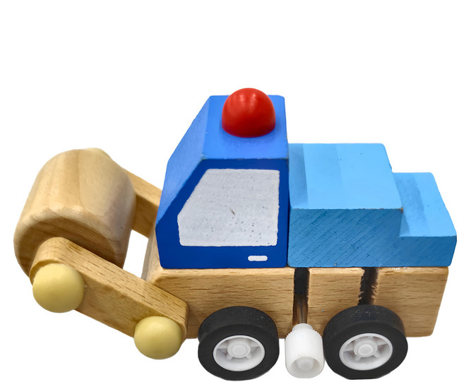 德德小品集 木製發條工程車, 藍車 藍色 + 黃色, 1個