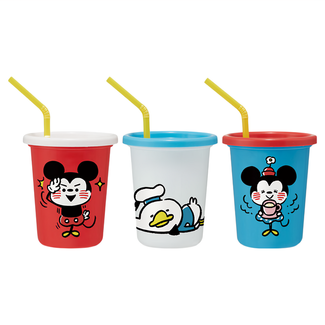 Skater 可疊放吸管杯 SIH3ST 320ml 3入組, 米奇 + 米妮 + 唐老鴨, 960ml, 1組