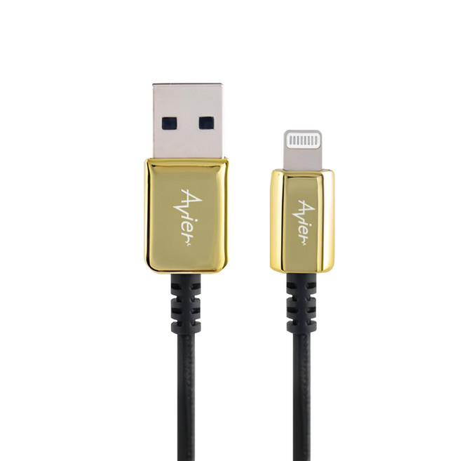 Avier AVCULA10GD 編織高速充電傳輸線 Lightning to USB A MFi 認證, 1m, 金色, 1條