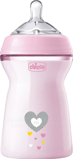 chicco 天然母感2倍防脹PP奶瓶三孔 快速流量, 粉色, 330ml, 1個