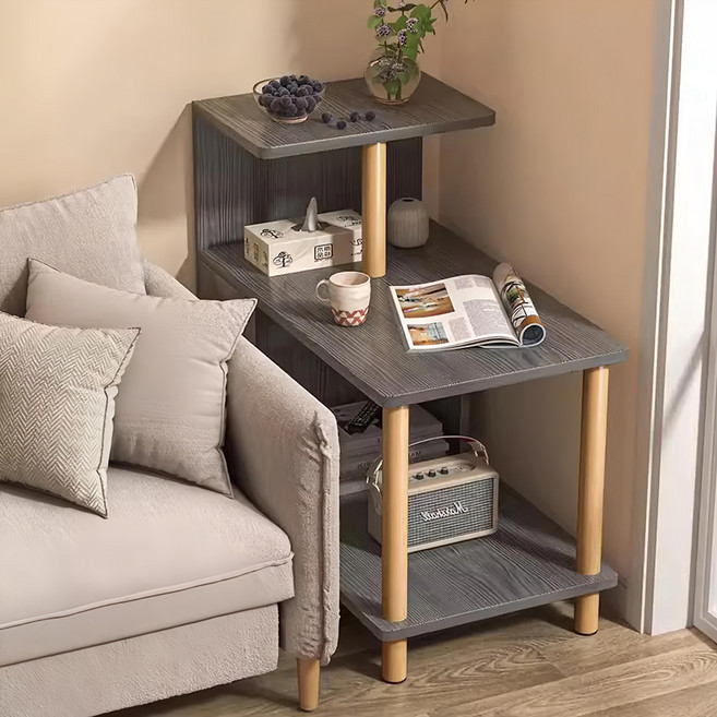 雙層邊桌 床頭櫃 書架 收納架 廚房客廳臥室層架 236-HY 60 x 30 x 74cm 6kg, 莫蘭迪灰