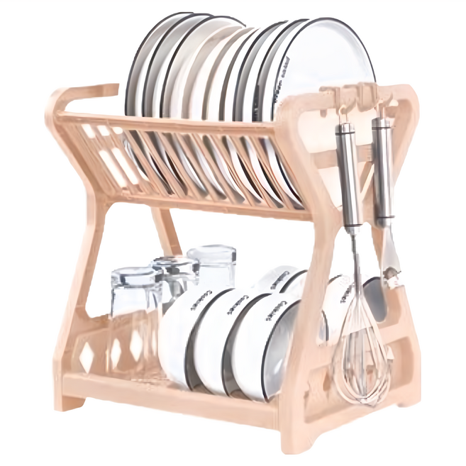 瀝水碗架 一般款 2層 多功能餐具收納架 PP材質, 杏色, 1組