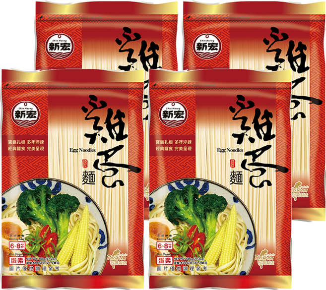 新宏雞蛋麵 麵體香Q有勁 夾鏈袋包裝, 600g, 4包