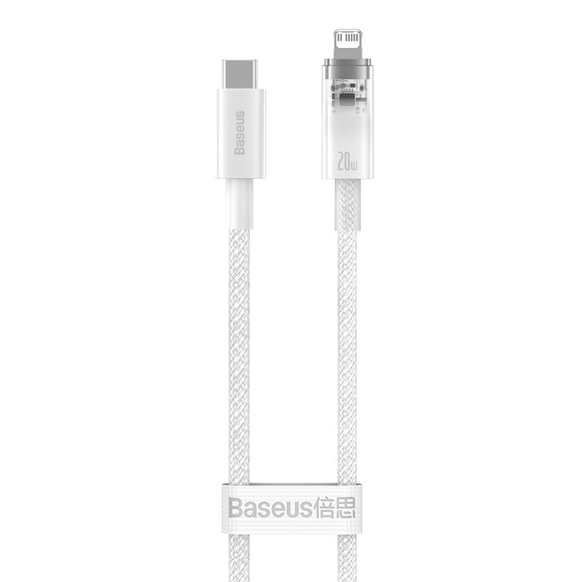 Baseus 倍思 Explorer 20W Type-C對8pin溫感變色快充傳輸線, 白色, 1條, 1m
