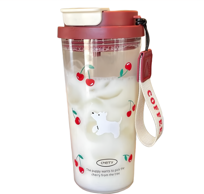 BOACUP 櫻桃小狗 雙飲杯, 紅色, 600ml, 1個