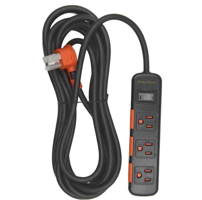 PowerSync 群加 1開3插滑蓋防塵防雷擊延長線 3孔 TS3DC145, 黑色, 1條, 4.5m